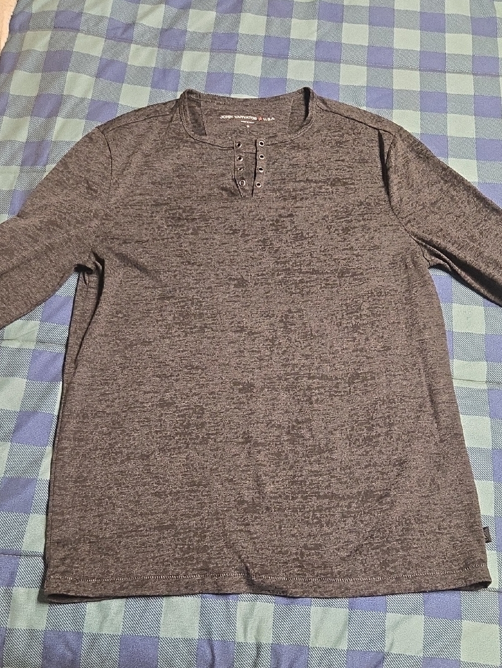 John Varvatos Charcoal Henley with Metal Eyelets